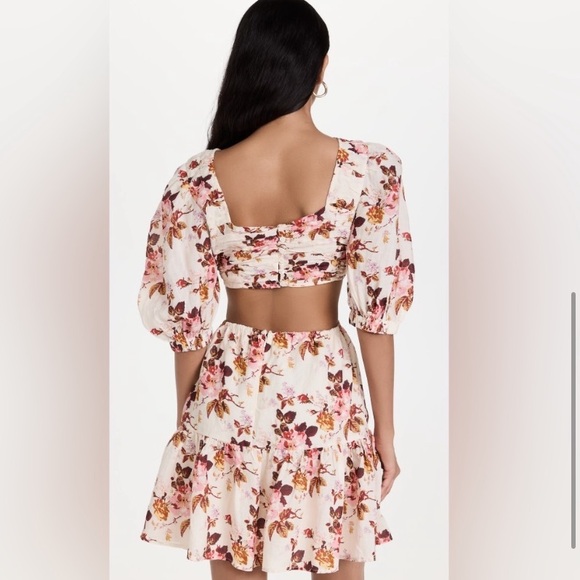 Sea New York Esme Floral pleated Puff Sleeve Open Back Mini Dress - Picture 3 of 7